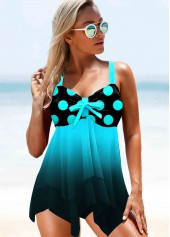 Polka Dot Asymmetric Hem Mint Green Gradient Swimdress Set