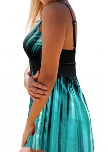 Cyan swimwear,Ombre swimwear,ROTITA V Neck Open Back Printed Swimdress and Panty