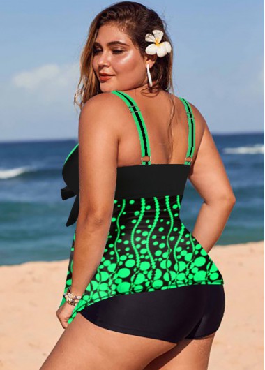 Green plus size,Floral plus size,ROTITA Printed Plus Size Green Tankini Set