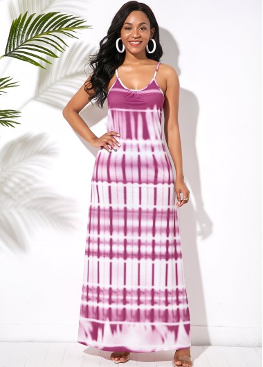 rotita ladder cutout back printed spaghetti strap maxi dress