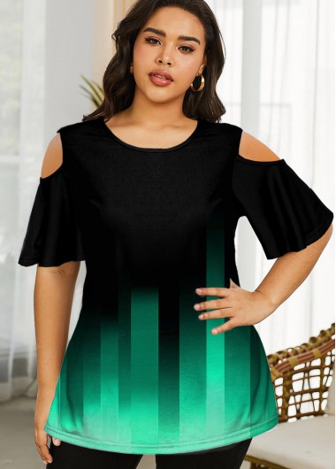 plus size cold shoulder half sleeve gradient dress