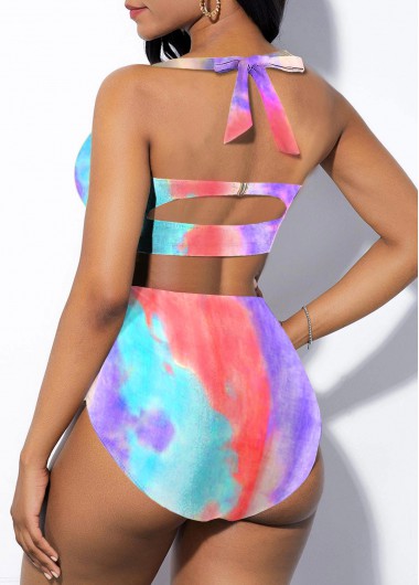 Multi Color swimwear,Floral swimwear,ROTITA Tie Dye Halter High Waist Bikini Set