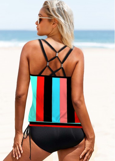 Multi Color swimwear,Floral swimwear,ROTITA Cross Strap Multi Color Printed Tankini Set