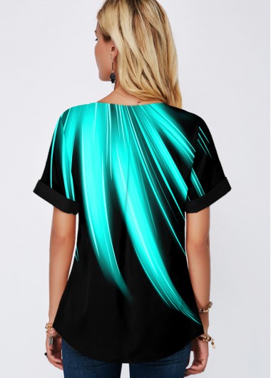 Mint Green tops,Floral tops,ROTITA Rainbow Color Split Neck Printed Mint Green Blouse