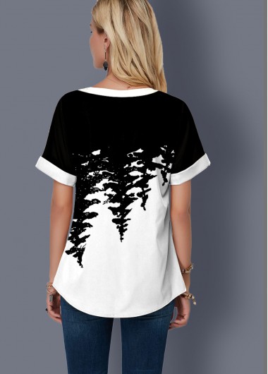 Multi Color tops,Floral tops,ROTITA Printed Color Block Split Neck Blouse