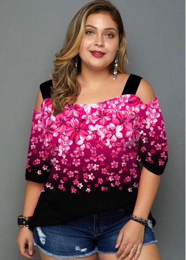 plus size cold shoulder half sleeve gradient dress