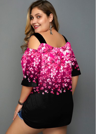 plus size cold shoulder half sleeve gradient dress