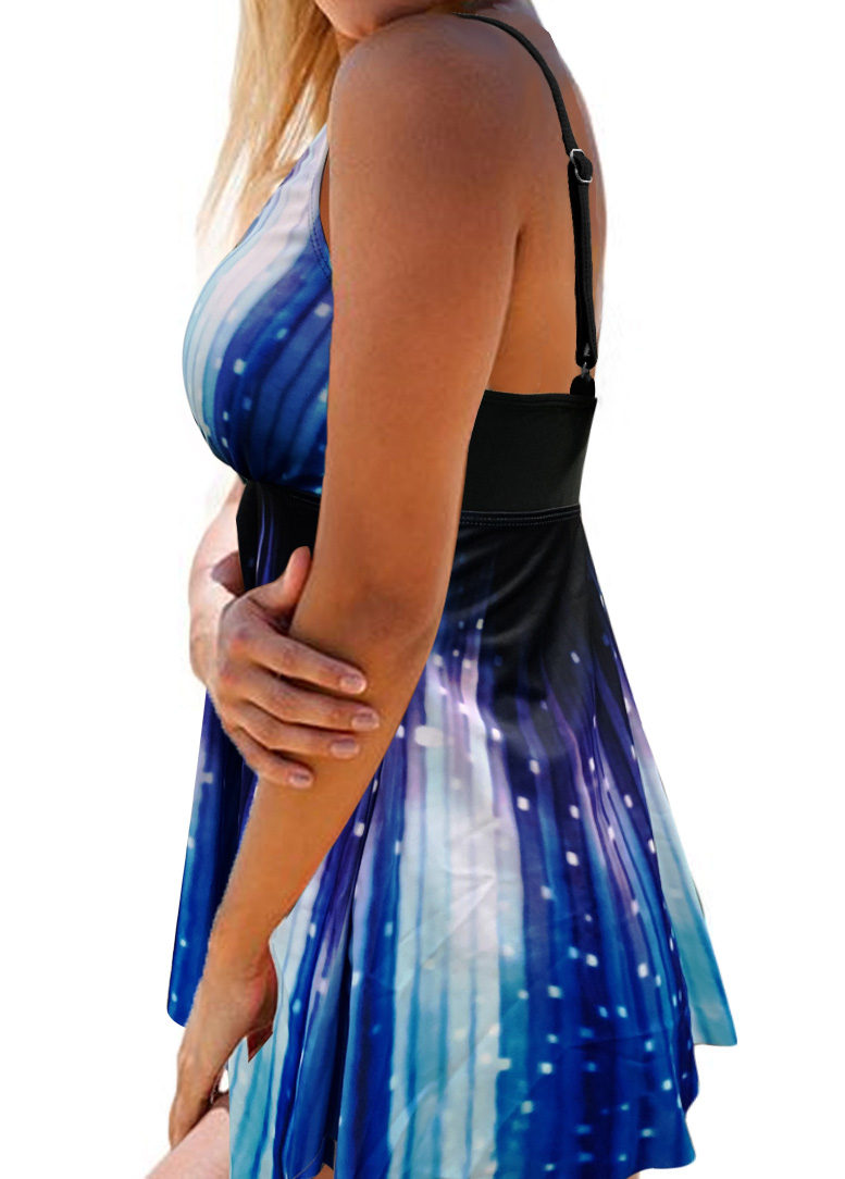 Blue swimwear,Floral swimwear,ROTITA Open Back Spaghetti Strap Swimdress and Panty