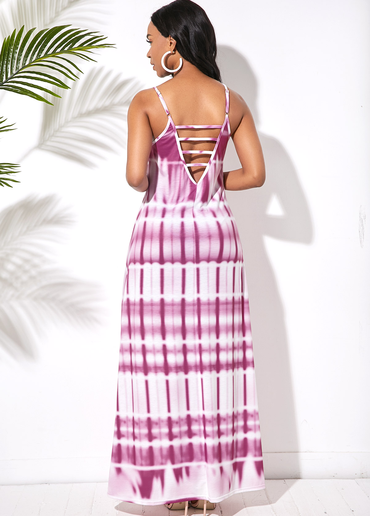 Light Purple dresses,Floral dresses,ROTITA Ladder Cutout Back Printed Spaghetti Strap Maxi Dress