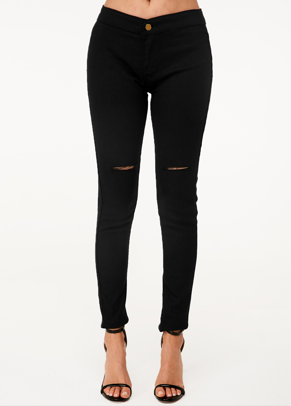 ROTITA - Jean skinny taille haute noir déchiqueté