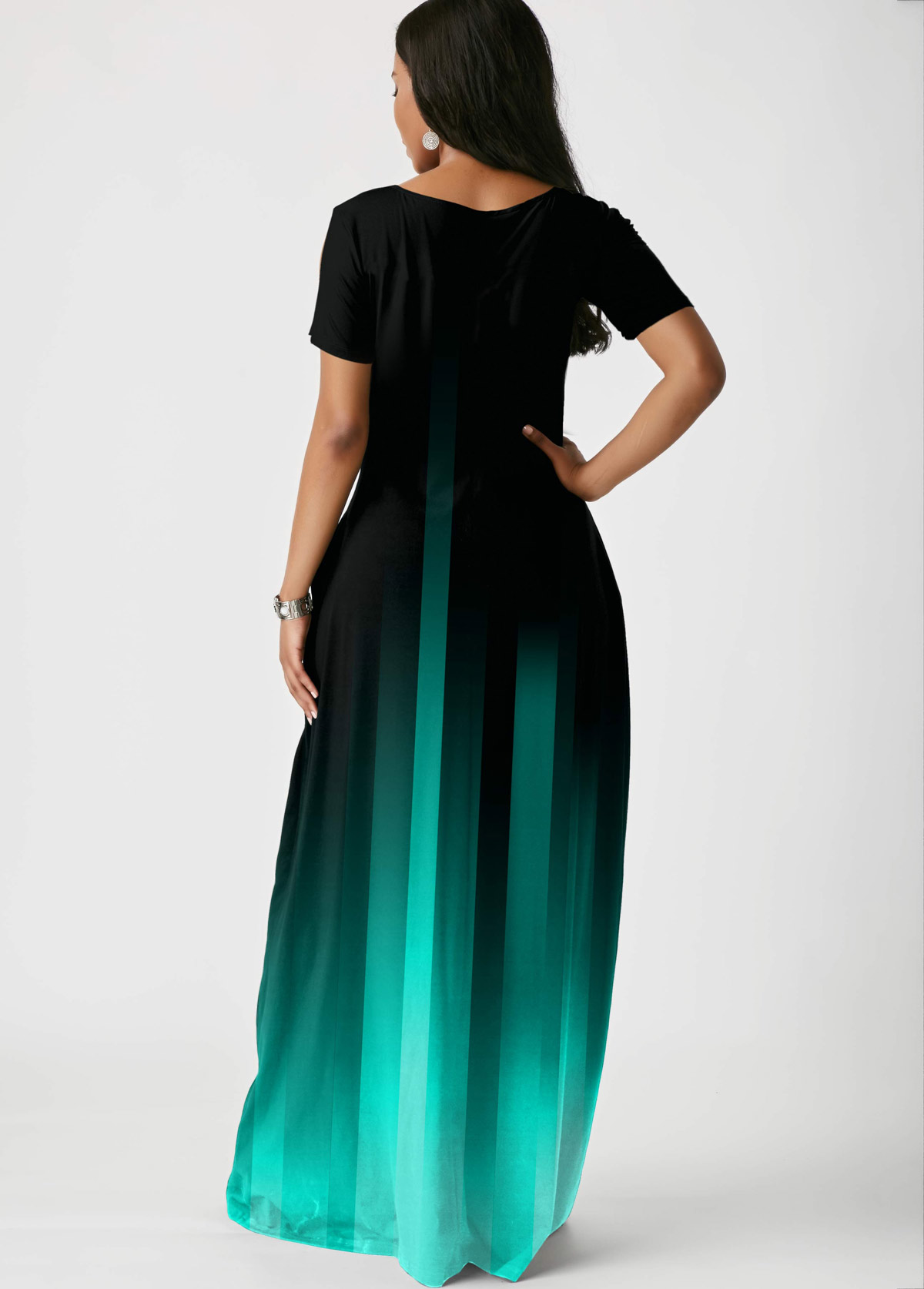 Mint Green dresses,Ombre dresses,ROTITA Side Pocket Mint Green Gradient Short Sleeve Maxi Dress