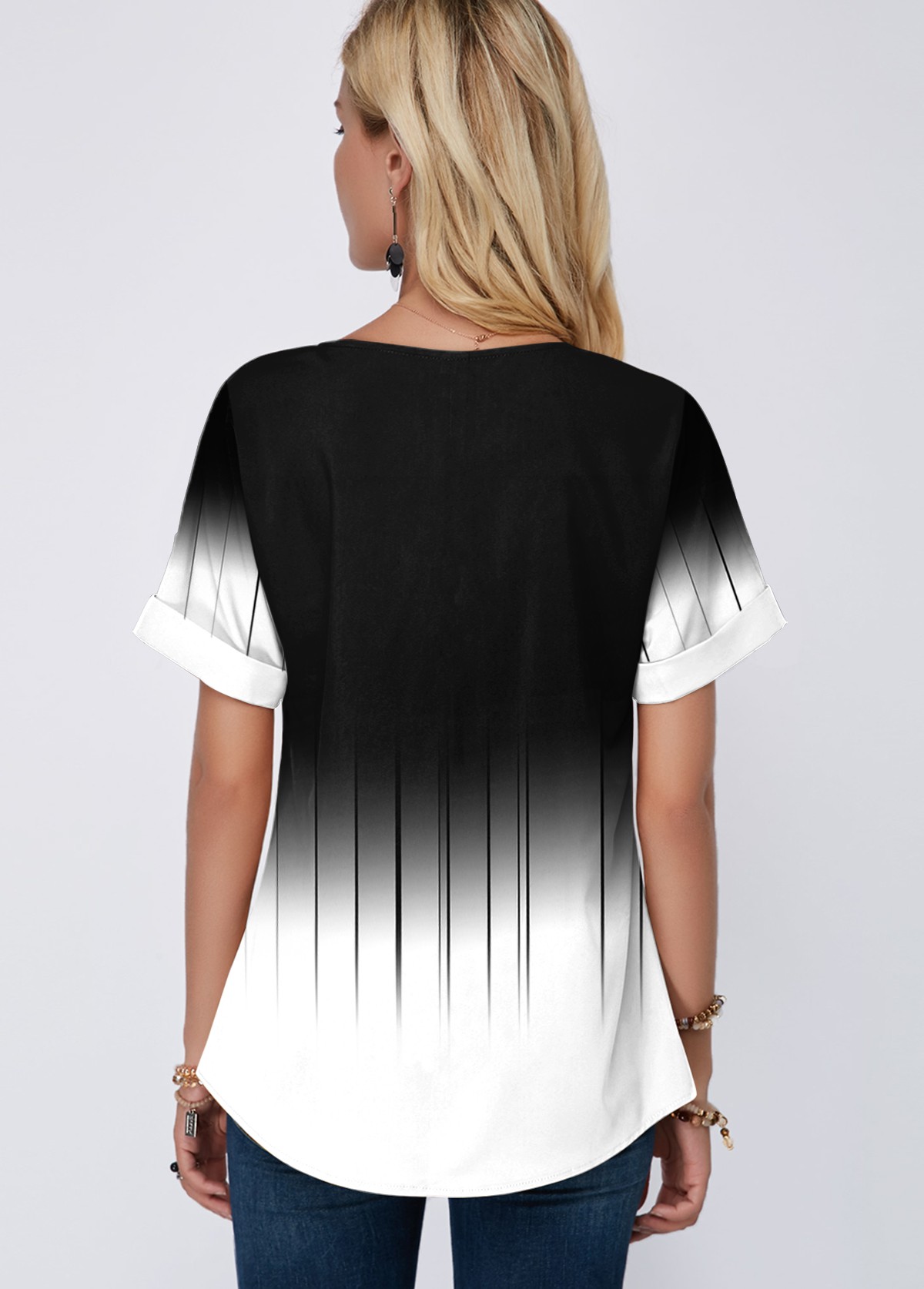 Black tops,Floral tops,ROTITA Short Sleeve Color Block Printed Blouse