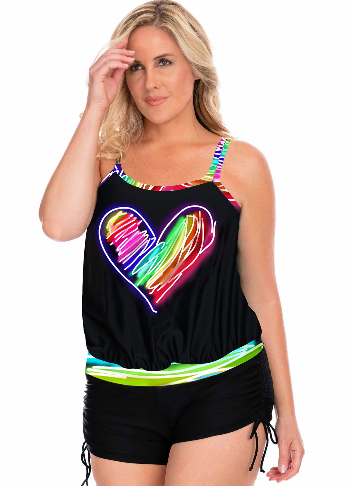 ROTITA Rainbow Plus Size Heart Shape Print Tankini Set | Rotita.com ...