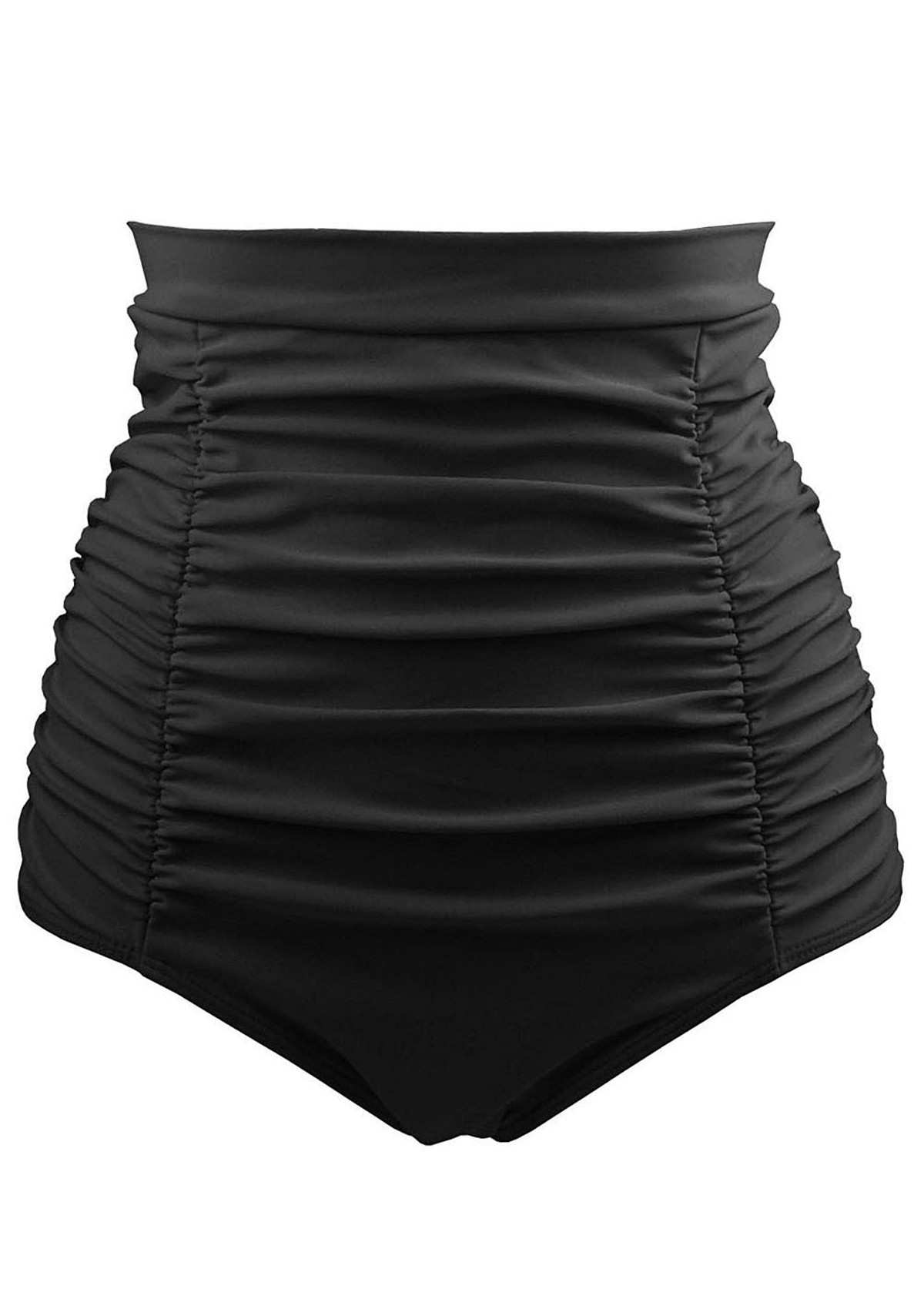Black swimwear,Plain Color swimwear,High Waist Ruched Black Swimwear Panty