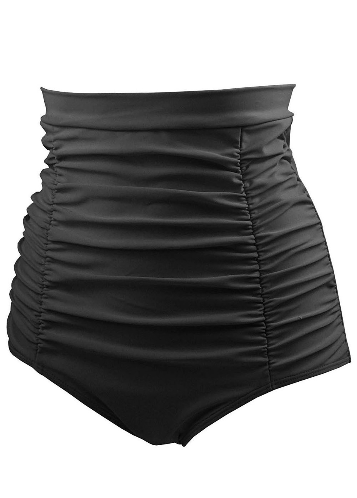 Black swimwear,Plain Color swimwear,High Waist Ruched Black Swimwear Panty