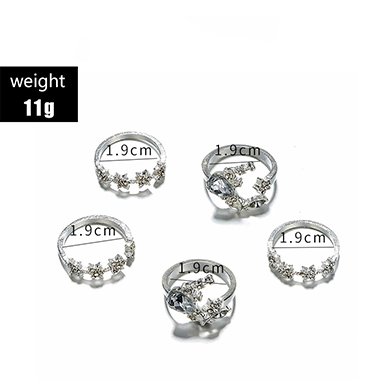 Silvery White jewelry,Silver Metal Bohemian Geometric Shape Ring Set