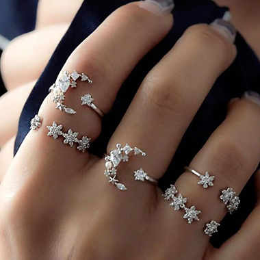 Silvery White jewelry,Silver Metal Bohemian Geometric Shape Ring Set