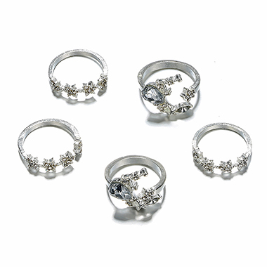 Silvery White jewelry,Silver Metal Bohemian Geometric Shape Ring Set
