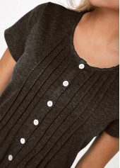 Black tops,Plain Color tops,ROTITA Pleated Button Up Short Sleeve T Shirt