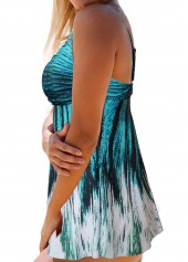 Cyan swimwear,Floral swimwear,ROTITA Cyan Floral Print Mid Waisted Tankini Set