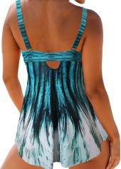 Cyan swimwear,Floral swimwear,ROTITA Cyan Floral Print Mid Waisted Tankini Set
