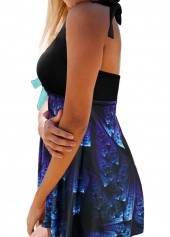 Multi Color swimwear,Floral swimwear,ROTITA Bowknot Embellished Halter Neck Printed Swimdress and Panty