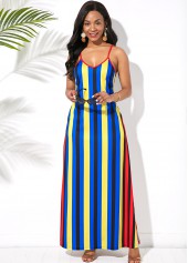 ROTITA Multi Stripe Side Pocket Spaghetti Strap Maxi Dress