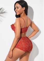 Red swimwear,Dot swimwear,ROTITA Ruffle Trim Polka Dot Bowknot Bikini Set
