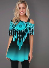 ROTITA Tribal Print Gradient Short Sleeve T Shirt