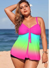 Hot Pink swimwear,Floral swimwear,ROTITA Spaghetti Strap Rainbow Color Printed Tankini Set