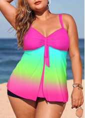 Hot Pink swimwear,Floral swimwear,ROTITA Spaghetti Strap Rainbow Color Printed Tankini Set