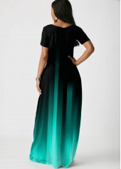 Mint Green dresses,Ombre dresses,ROTITA Side Pocket Mint Green Gradient Short Sleeve Maxi Dress