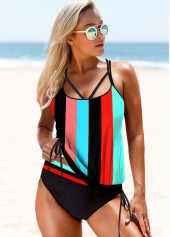 ROTITA Cross Strap Multi Color Printed Tankini Set