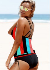 Multi Color swimwear,Floral swimwear,ROTITA Cross Strap Multi Color Printed Tankini Set