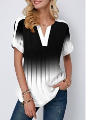 ROTITA Short Sleeve Color Block Printed Blouse