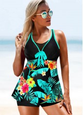 Tropical Print Bowknot Double Strap Tankini Set