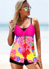 ROTITA Plus Size Floral Print Wide Strap Takini Set