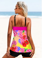 Hot Pink swimwear,Floral swimwear,ROTITA Plus Size Floral Print Wide Strap Takini Set