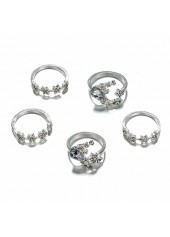Silvery White jewelry,Silver Metal Bohemian Geometric Shape Ring Set