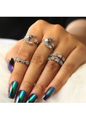 Silvery White jewelry,Silver Metal Bohemian Geometric Shape Ring Set