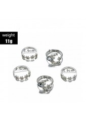 Silvery White jewelry,Silver Metal Bohemian Geometric Shape Ring Set