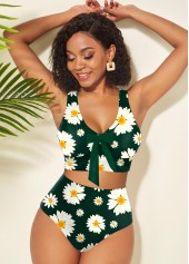 ROTITA Daisy Print High Waisted Bowknot Bikini Set