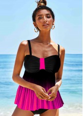 Hot Pink swimwear,Floral swimwear,ROTITA Gradient Printed Spaghetti Strap Swimdress and Panty