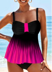 Hot Pink swimwear,Floral swimwear,ROTITA Gradient Printed Spaghetti Strap Swimdress and Panty