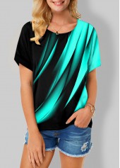 Mint Green tops,Floral tops,ROTITA Printed Short Sleeve Round Neck T Shirt