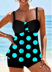 Black swimwear,Dot swimwear,ROTITA Spaghetti Strap Polka Dot Tankini Top