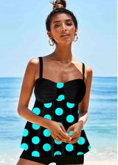 Black swimwear,Dot swimwear,ROTITA Spaghetti Strap Polka Dot Tankini Top