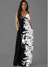 Multi Color dresses,Floral dresses,ROTITA Spaghetti Strap Printed Side Pocket Maxi Dress