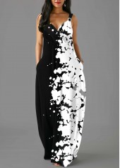 Multi Color dresses,Floral dresses,ROTITA Spaghetti Strap Printed Side Pocket Maxi Dress