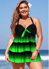 ROTITA Plus Size Layered Hem Gradient Swimdress and Panty
